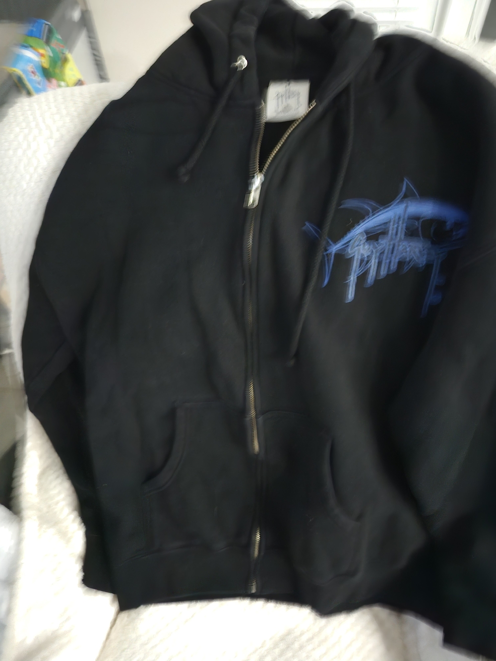 GUY HARVEY Black Hooded Zip Jacket with Blue Graphic